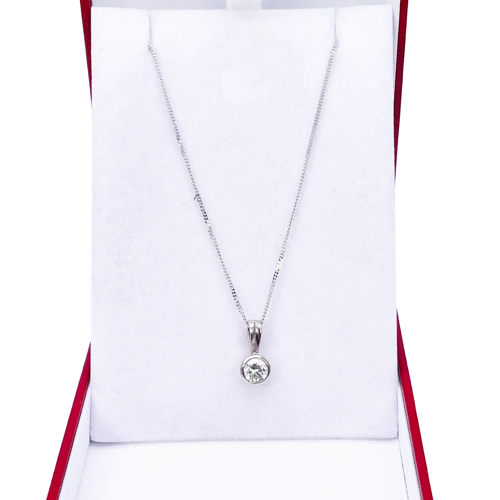 Round Natural Diamond Solitaire Bezel Rubover Set Pendant & Chain 0.30ct GIA Certified 