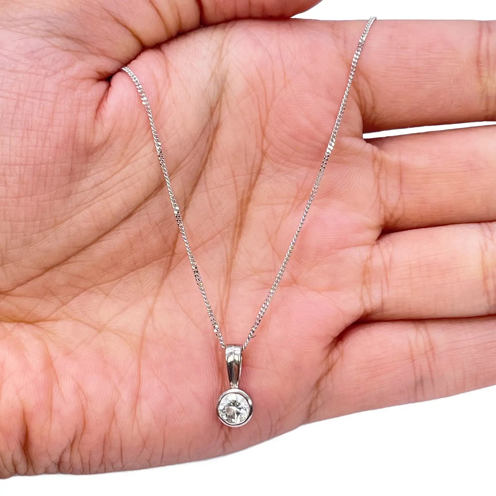 Round Natural Diamond Solitaire Bezel Rubover Set Pendant & Chain 0.50ct GIA Certified 