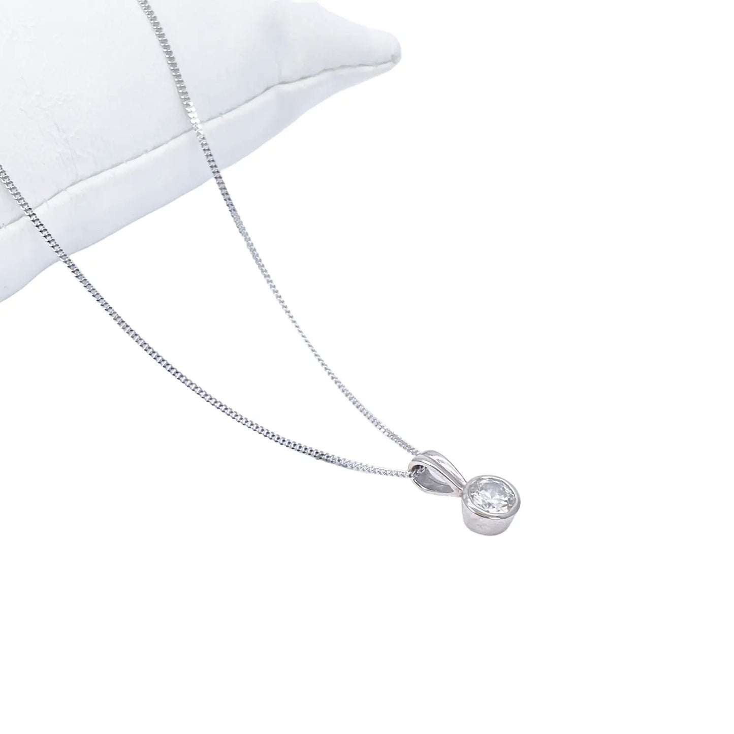 Round Natural Diamond Solitaire Bezel Rubover Set Pendant & Chain 0.50ct GIA Certified 