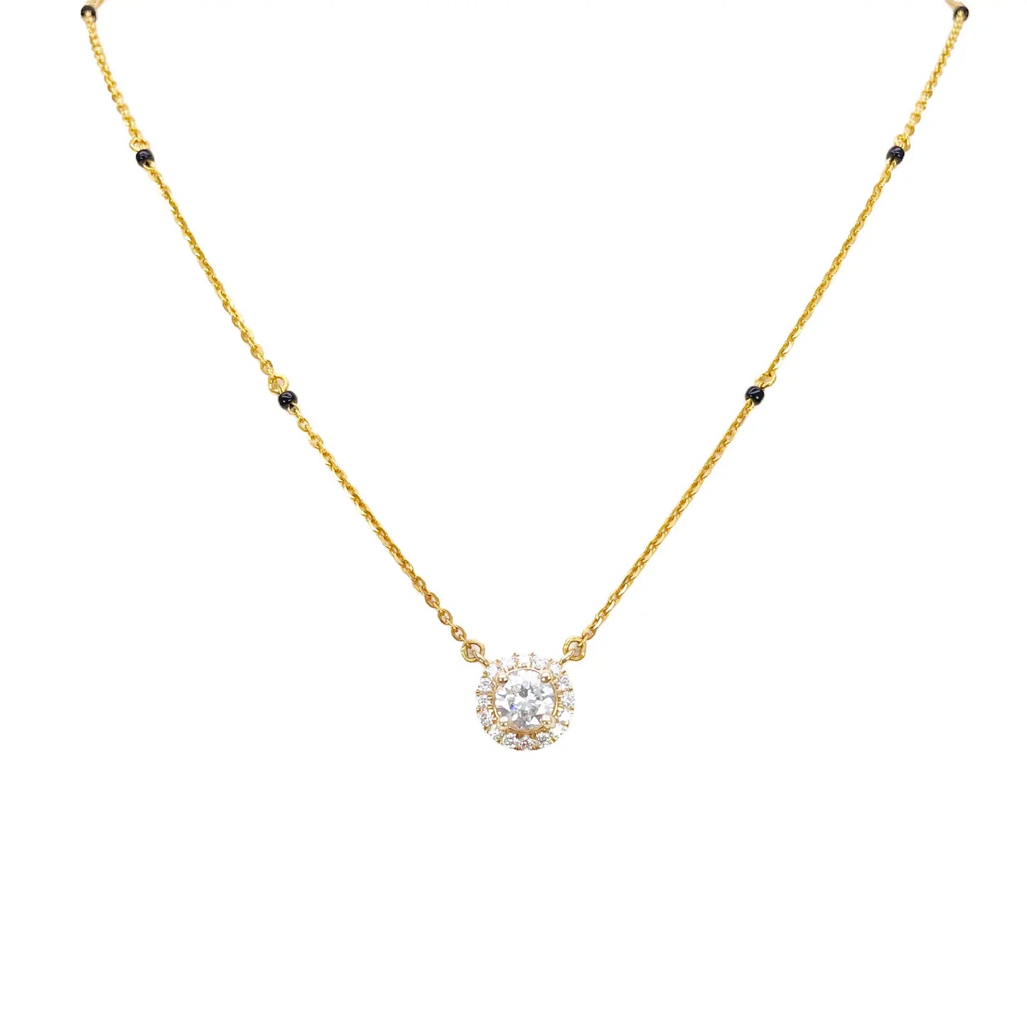Yellow Gold Mangalsutra Necklace Lab-Created Diamond Halo Pendant 0.70ct  Mangalsutra Chains