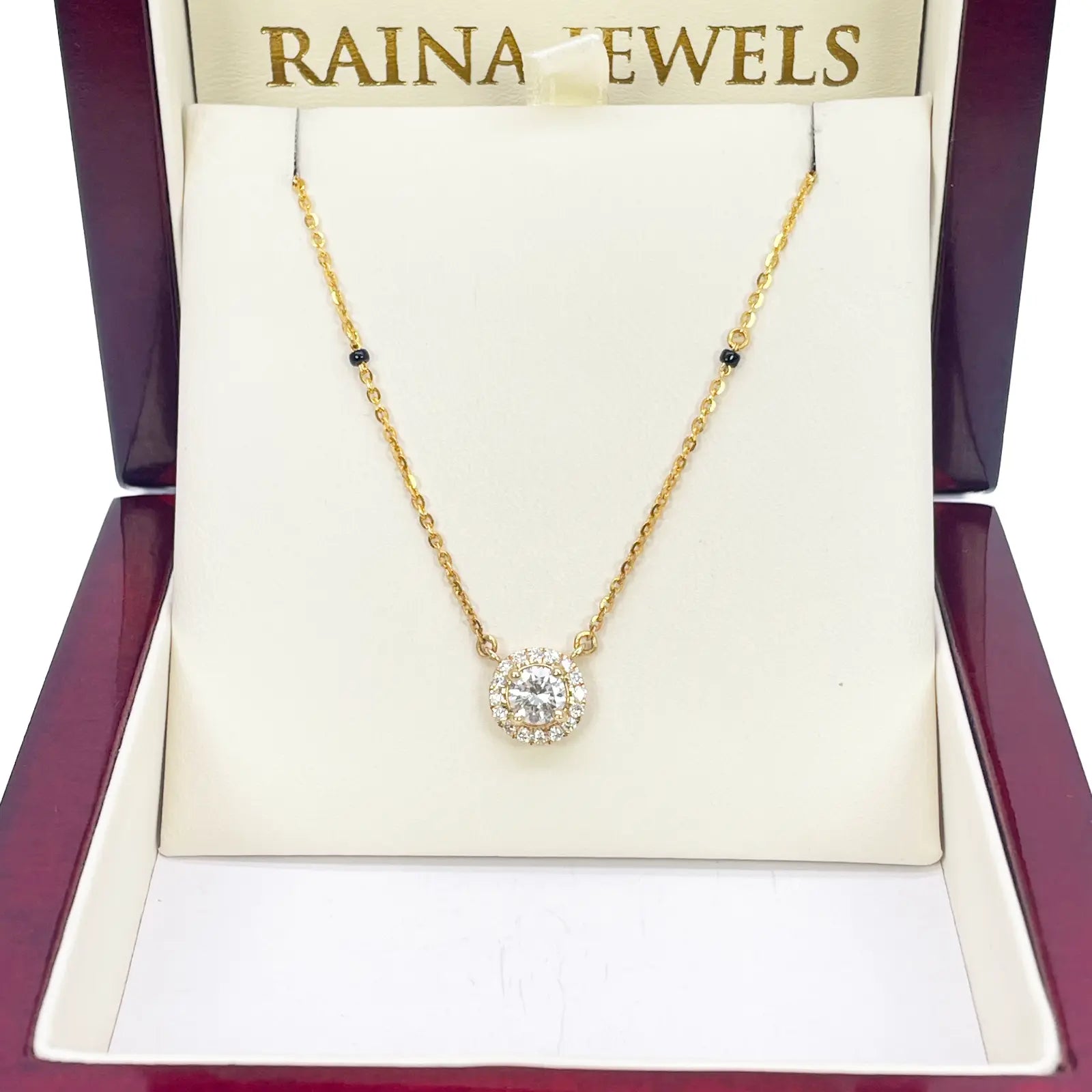 Yellow Gold Mangalsutra Necklace Lab-Created Diamond Halo Pendant 0.70ct  Mangalsutra Chains