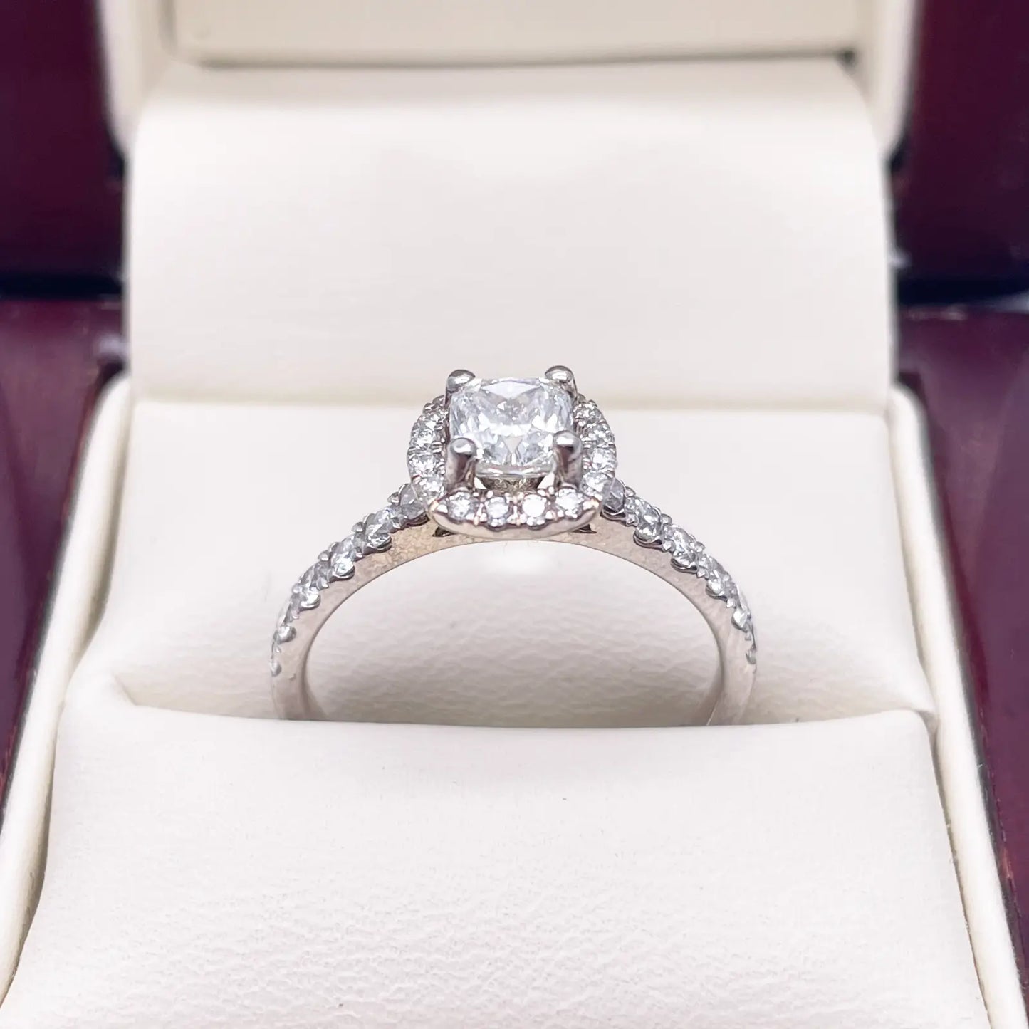 14ct White Gold 4-Claw Cushion Natural Diamond  Engagement Ring 1.28ct  Diamond Ring