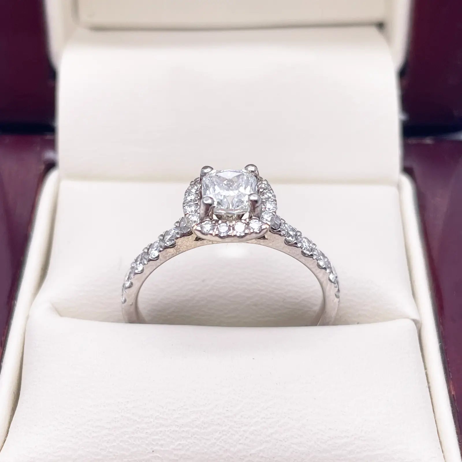 14ct White Gold 4-Claw Cushion Natural Diamond  Engagement Ring 1.28ct  Diamond Ring
