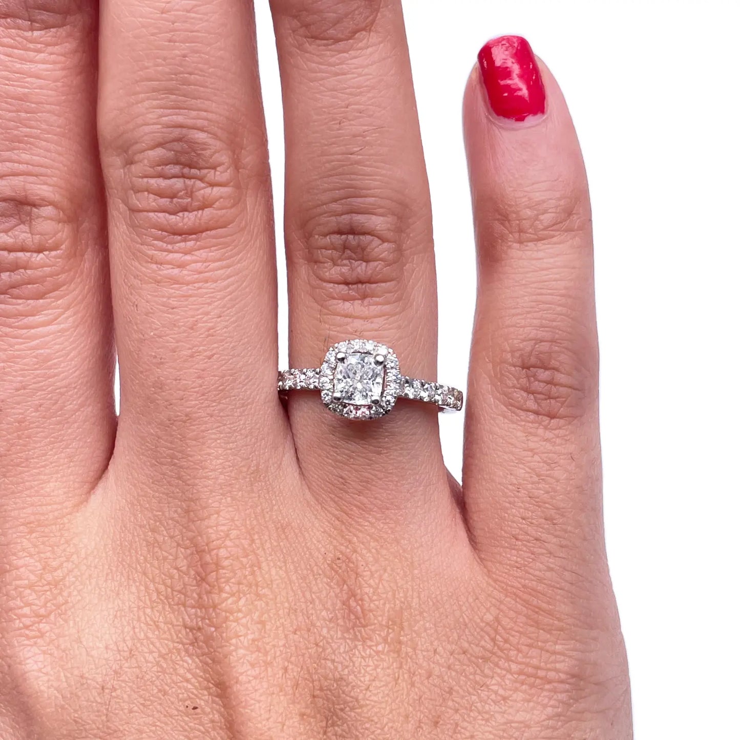 14ct White Gold 4-Claw Cushion Natural Diamond  Engagement Ring 1.28ct  Diamond Ring