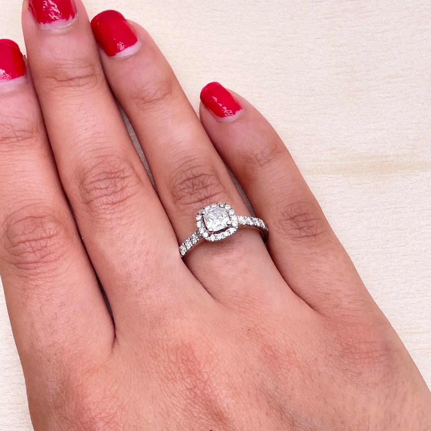 14ct White Gold 4-Claw Cushion Natural Diamond  Engagement Ring 1.28ct  Diamond Ring