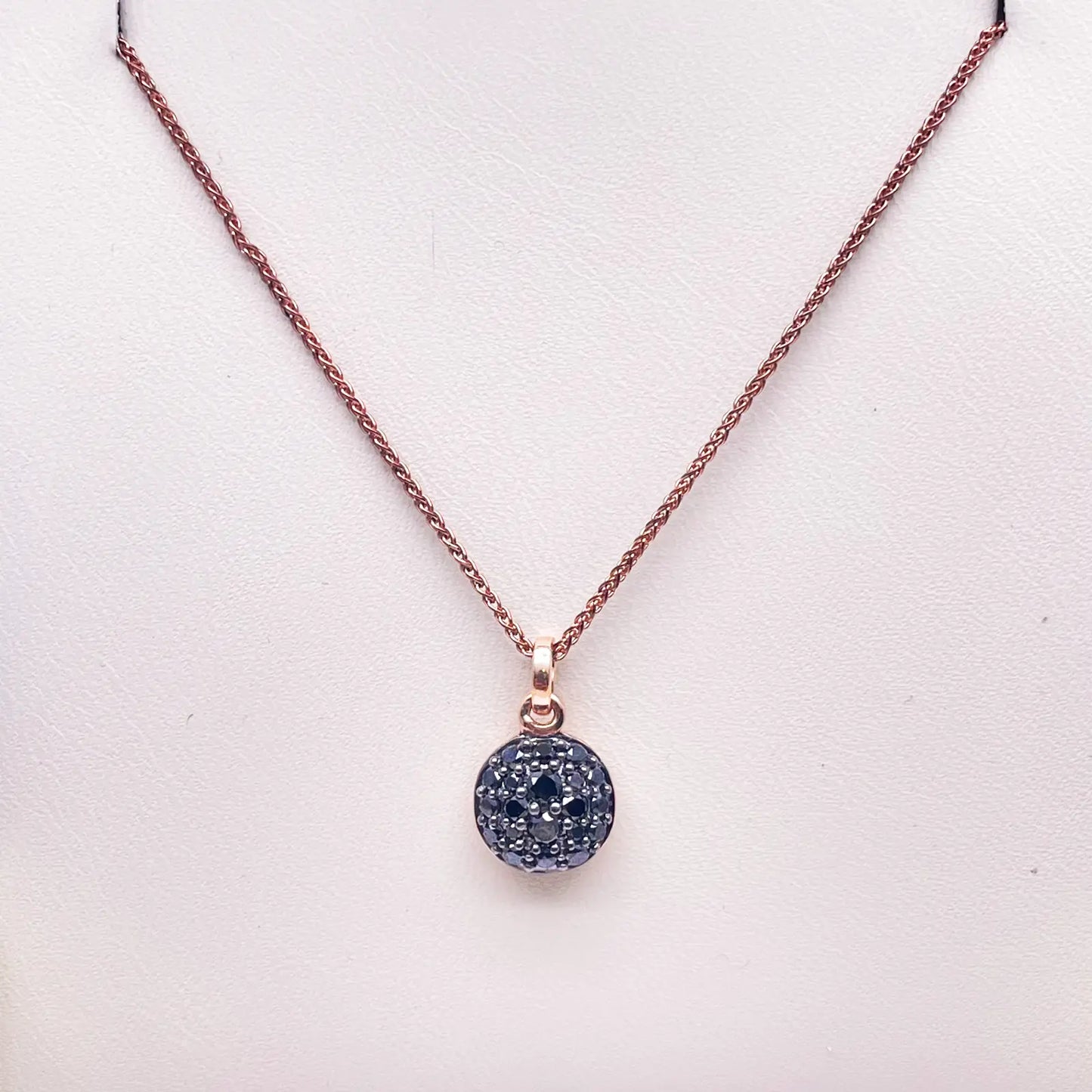 18ct Rose Gold & Natural Black Diamond Cluster Pendant 0.42cts with Chain 