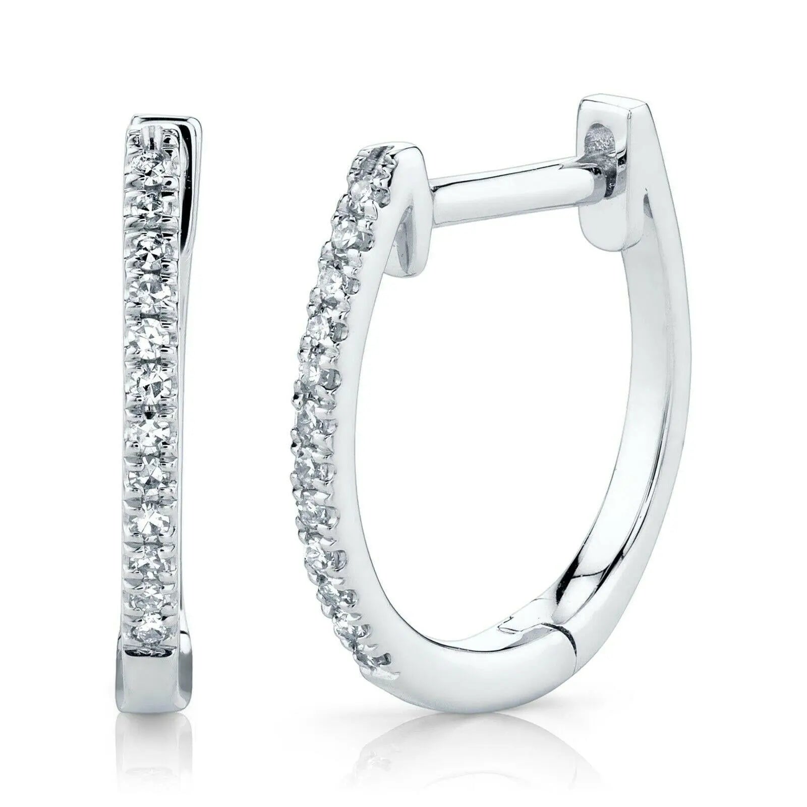 18ct White Gold Diamond Pair of Hoop Earrings 0.10 carats 1.1mm wide 
