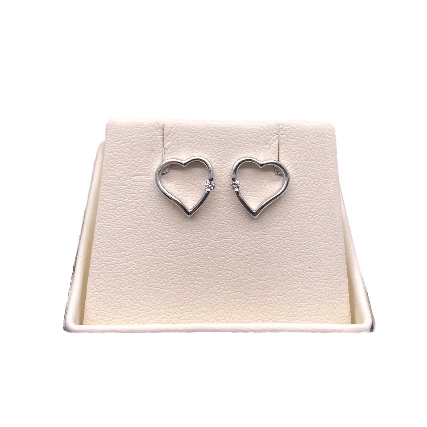 18ct White Gold Round Diamond Heart Stud Earrings 0.04ct 