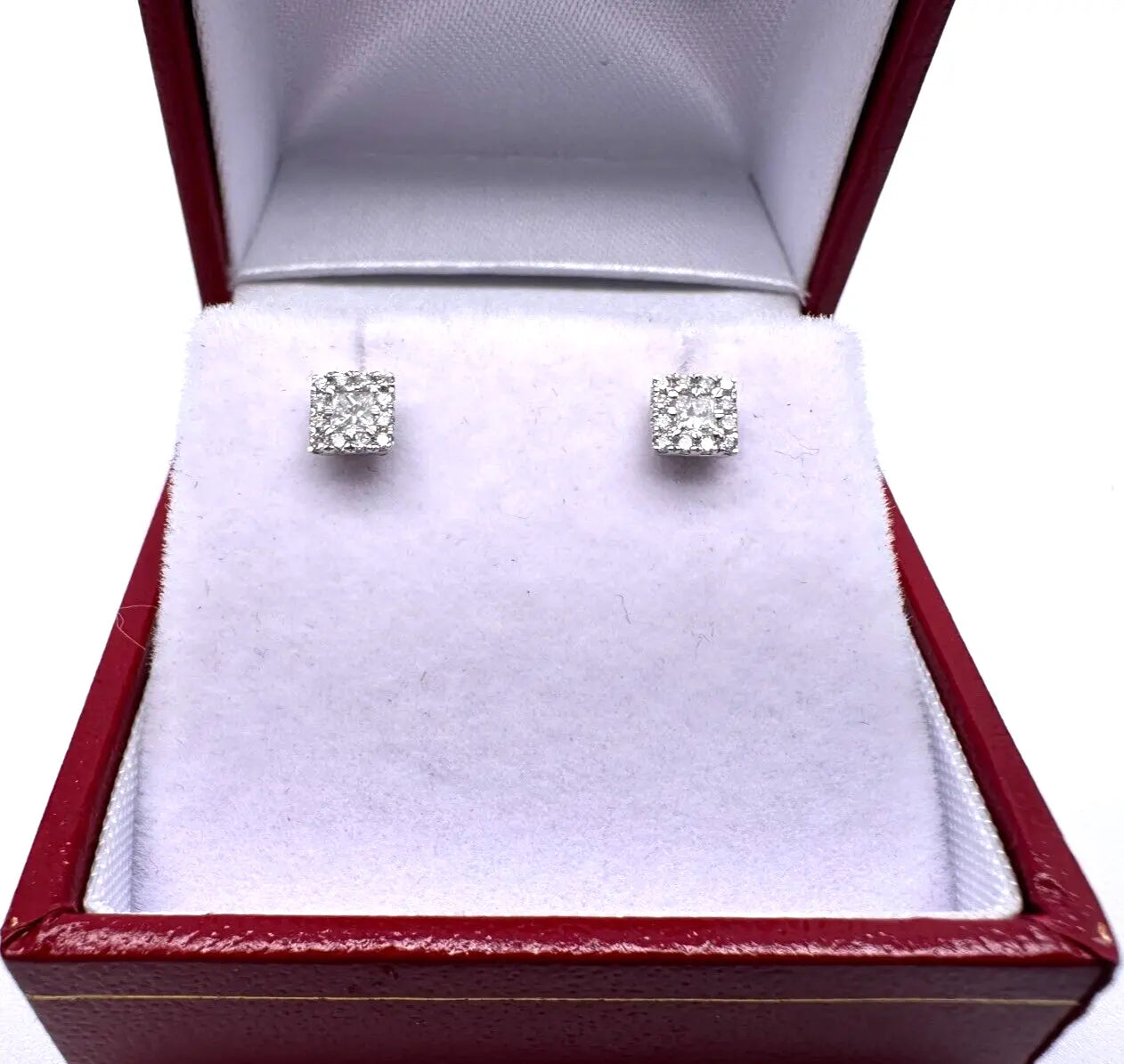 18ct White Gold & Princess Cut Diamonds Stud Earrings 0.31ct 