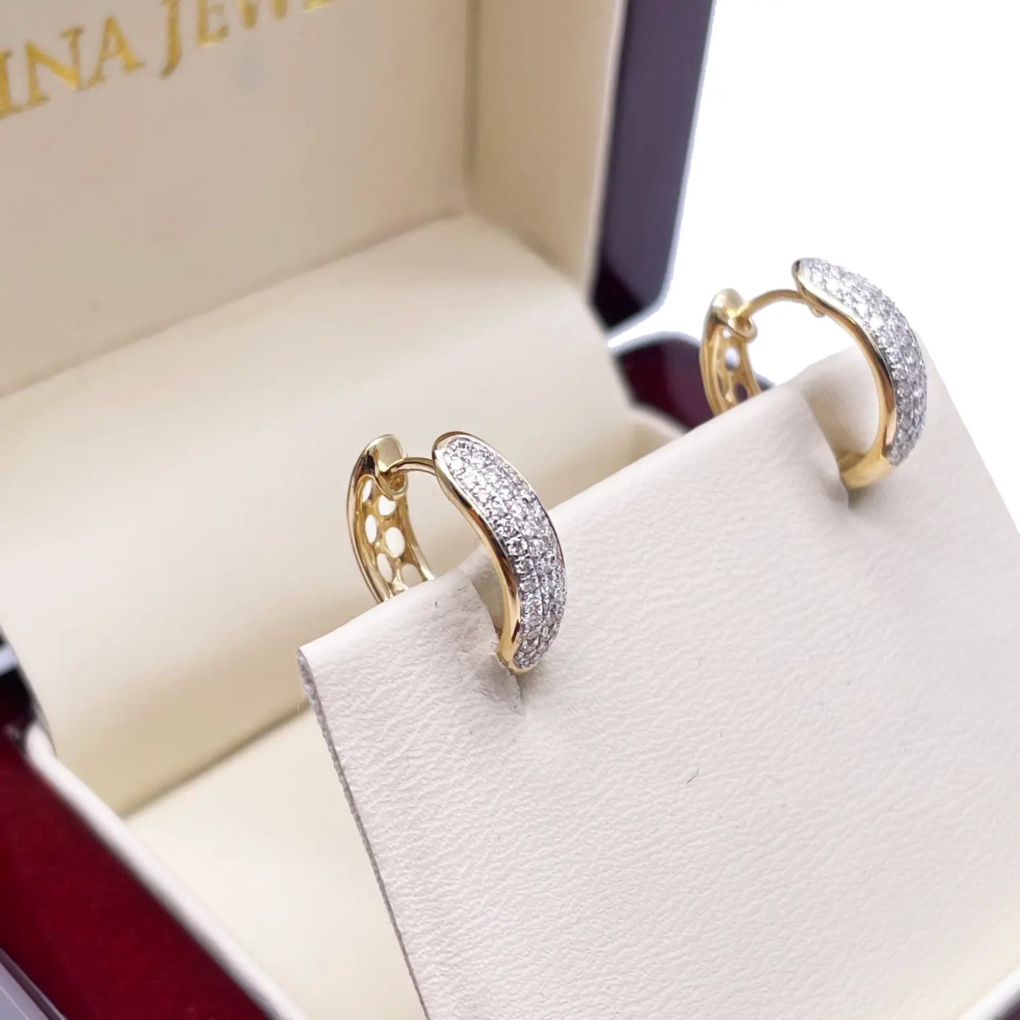 18ct Yellow Gold 3 Row Diamond Pair Of Hoop Huggies Earrings 0.29ct 