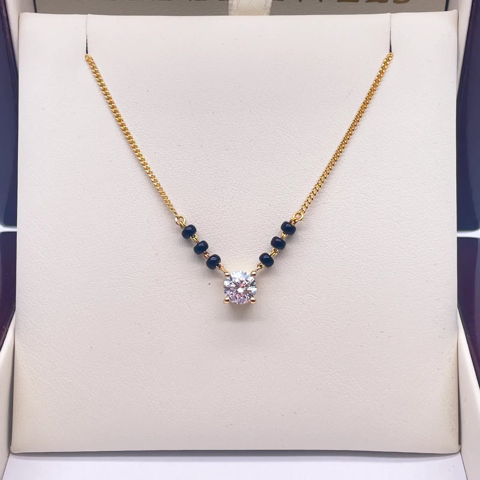 18ct Yellow Gold Lab Grown Diamond 0.50ct Black Beads Mangalsutra Necklace  Mangalsutra Chains