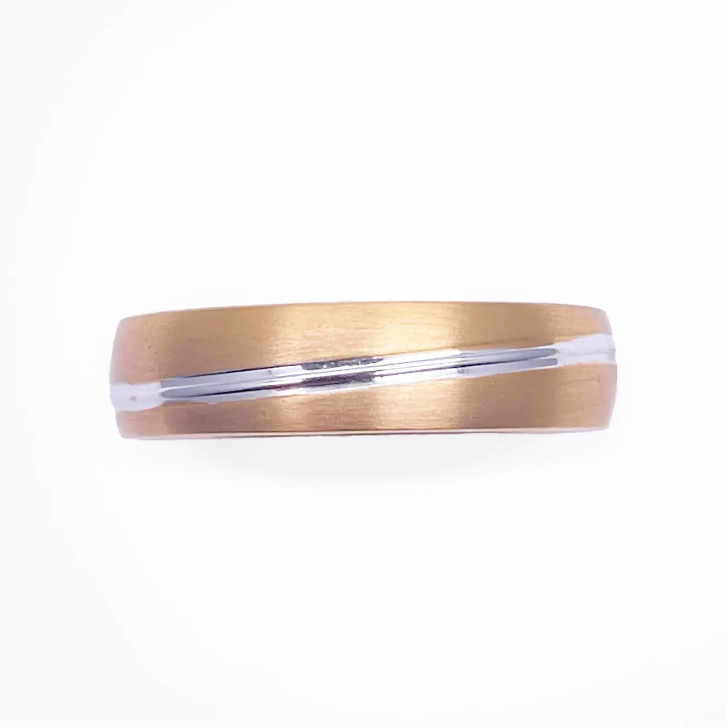 18ct Yellow/White Gold Bicolour Mens Wedding 5mm Band Double Wrapped Groove 