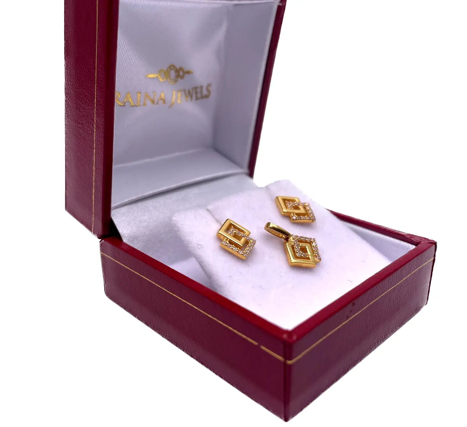 22ct Yellow Gold Cubic Zirconia Entwined Kite Shaped Pendant and Earrings Set 