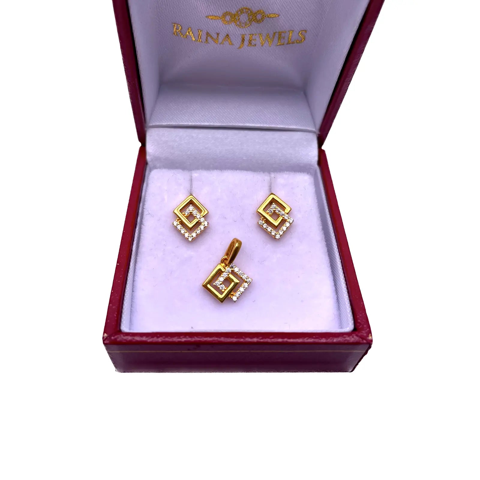 22ct Yellow Gold Cubic Zirconia Entwined Kite Shaped Pendant and Earrings Set 