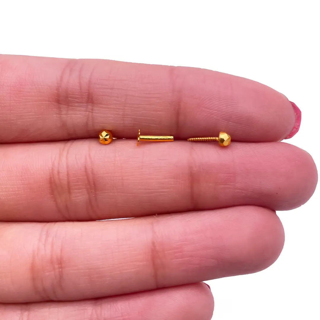22ct Yellow Gold Diamond Cut Flower Round Ball Children's Earrings 2.8mm 