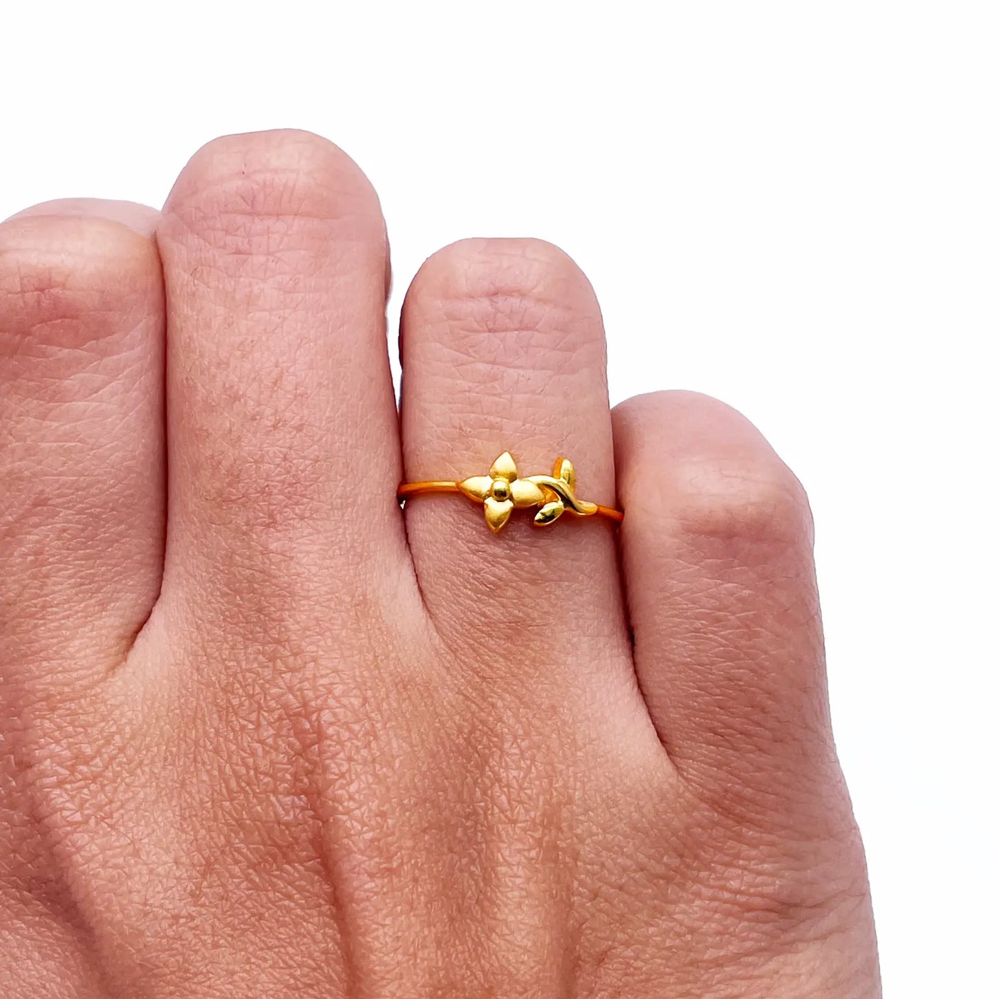 22ct Yellow Gold Polished & Matt Double Flower Minimalist Ring 