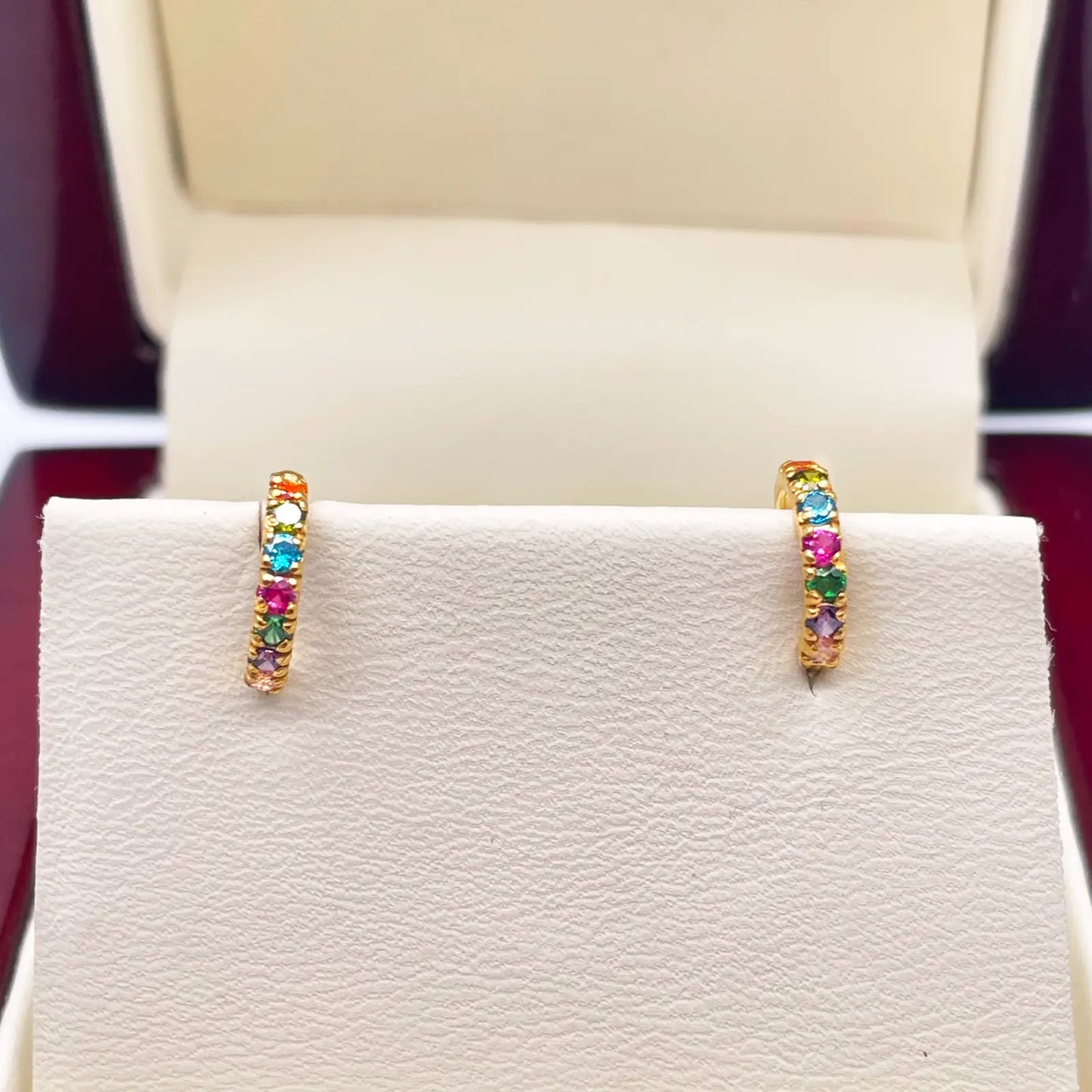 22ct Yellow Gold Rainbow CZ Children's & Adult Tiny Hoop Earrings 10.5mm 