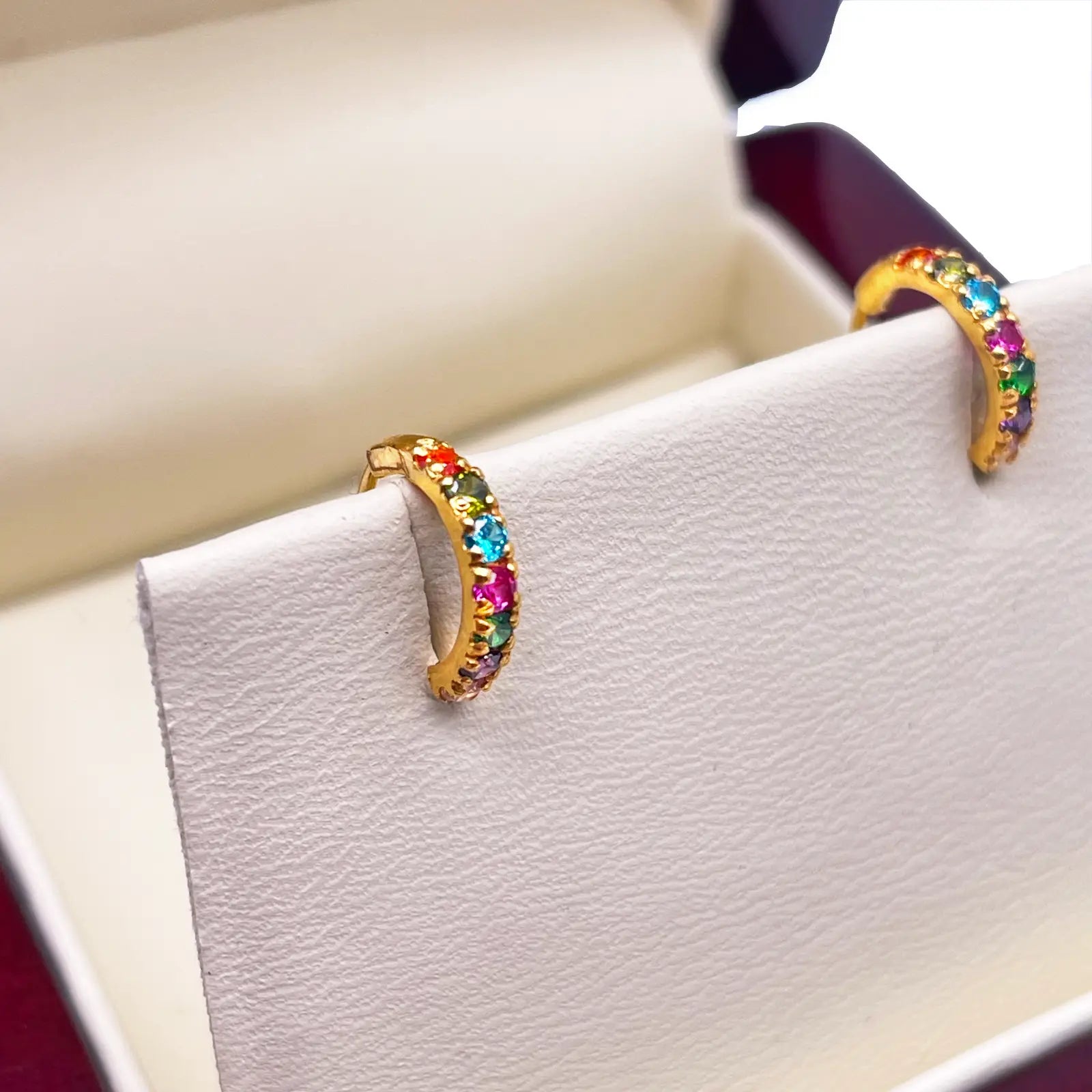 22ct Yellow Gold Rainbow CZ Children's & Adult Tiny Hoop Earrings 10.5mm 