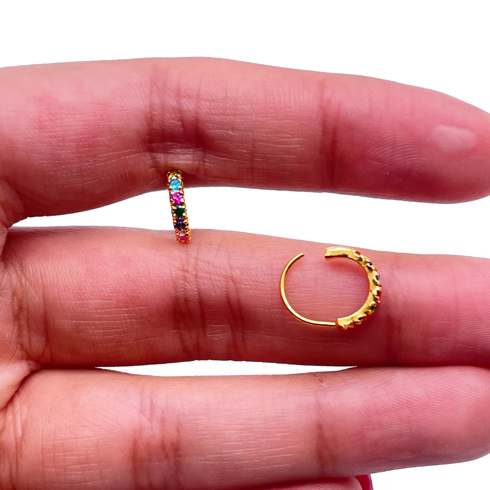 22ct Yellow Gold Rainbow CZ Children's & Adult Tiny Hoop Earrings 10.5mm 