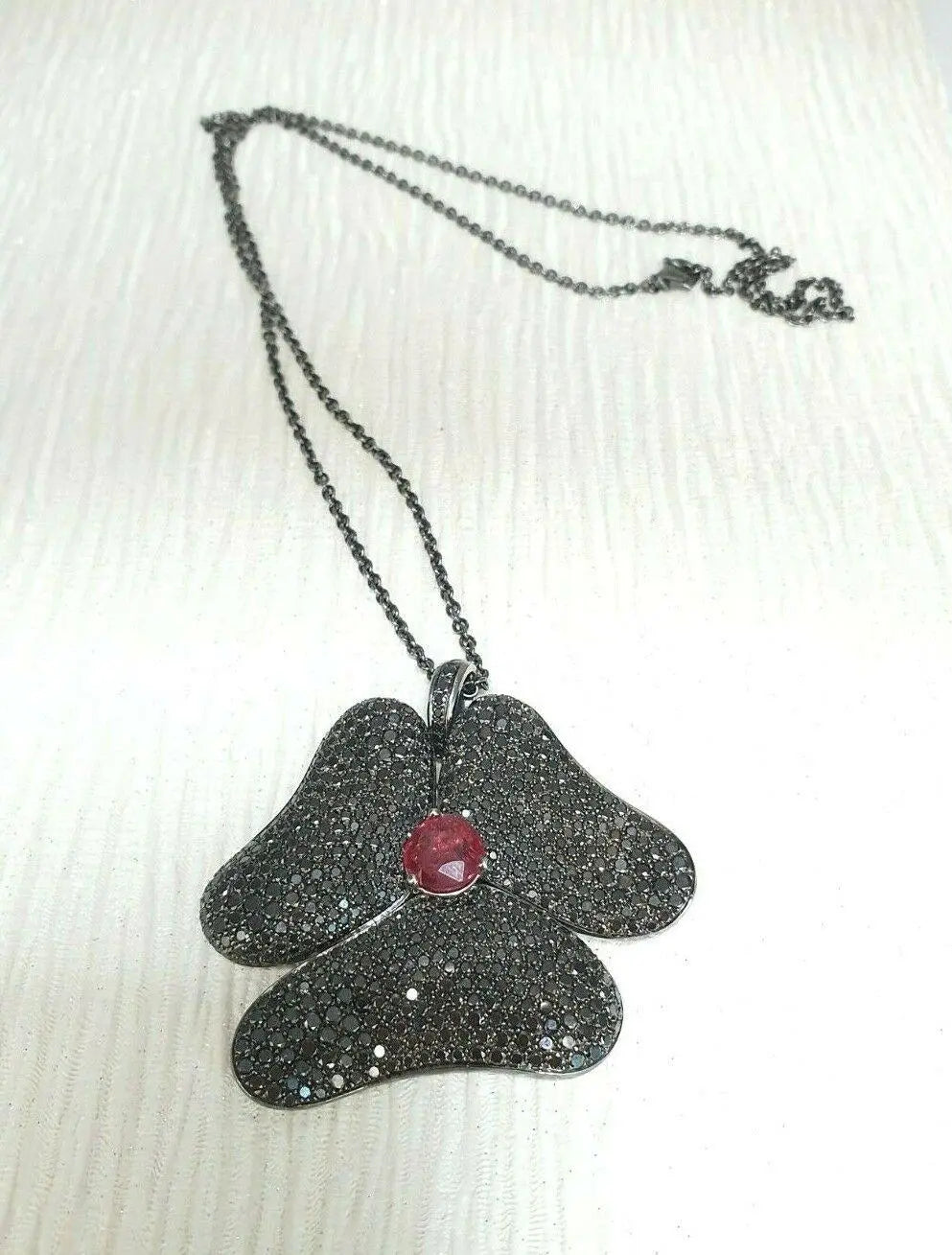 Gavello Black Diamond & Tourmaline Pendant 18K White Gold On Silver Chain 